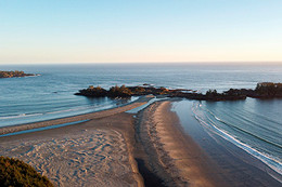 Aerial view of a beach on vancouver island.